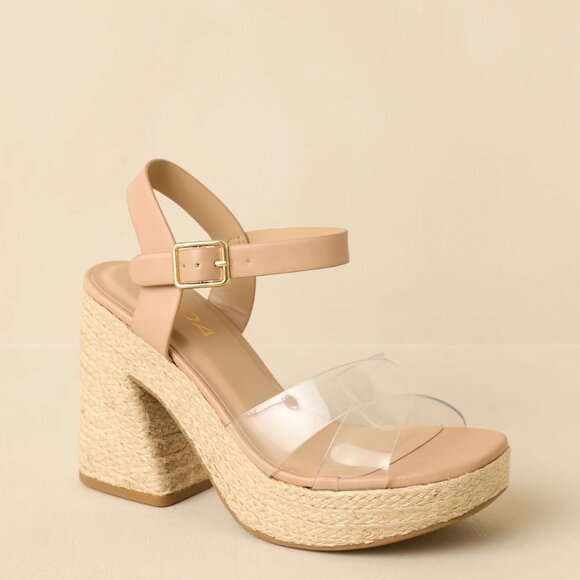 Soda Tan and Clear Espadrille Platform Sandals - Picture 3 of 6